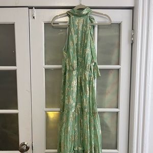 Rixo halter dress green and gold
